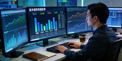 数据分析师正在多块屏幕前研究比赛数据，图表显示版本强势英雄胜率