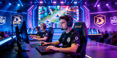 DOTA2柏林Major赛场舞台，战队选手专注比赛